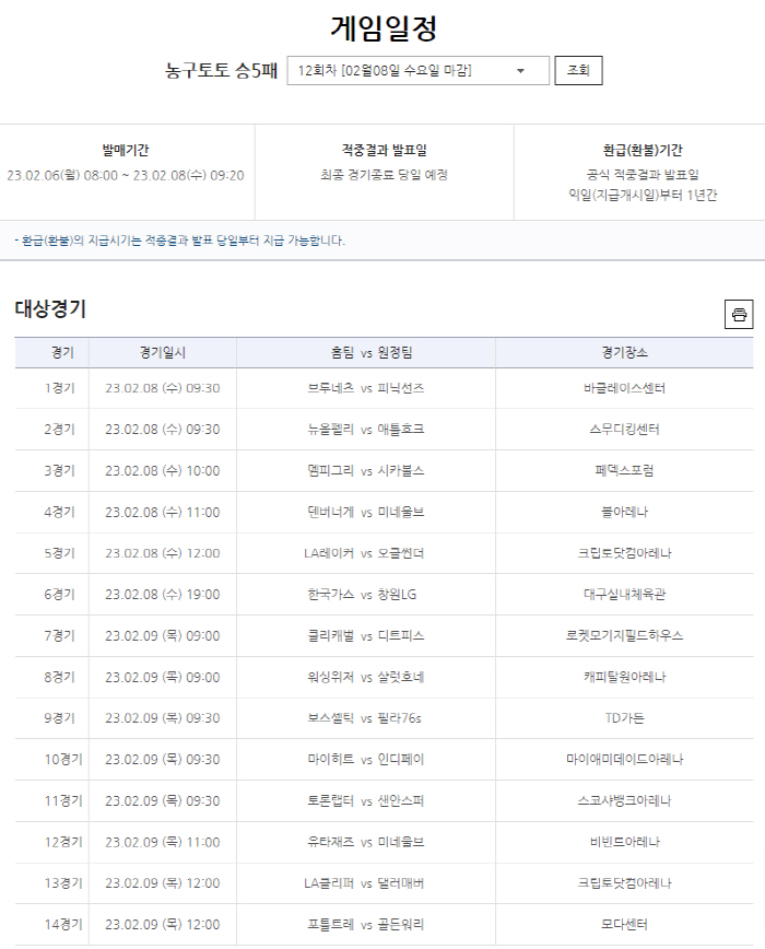 [토토]NBA LA레이커스-오클라호마전 대상, 농구토토 승5패12회차 발매